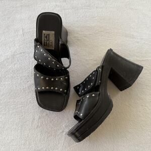 City Streets Sandals Womens Size 7.5 Black Slide Studded Platform Block Heel